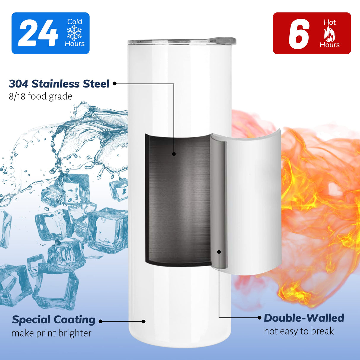 Joyclub Sublimation Tumblers 20 oz 10 Pack Sublimation Blanks Skinny Straight Tumblers Bulk Stainless Steel Insulated Sublimation Tumbler with Lid and Straw, Gift Box Joyclub