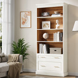 Tribesigns 5-Shelf Bookcase with File Cabinet Drawer, 72" Tall Bookshelf, Modern Free-Standing Wood Bookcase, Large Open Display Storage Book Shelf for Living Room (1, White) Tribesigns