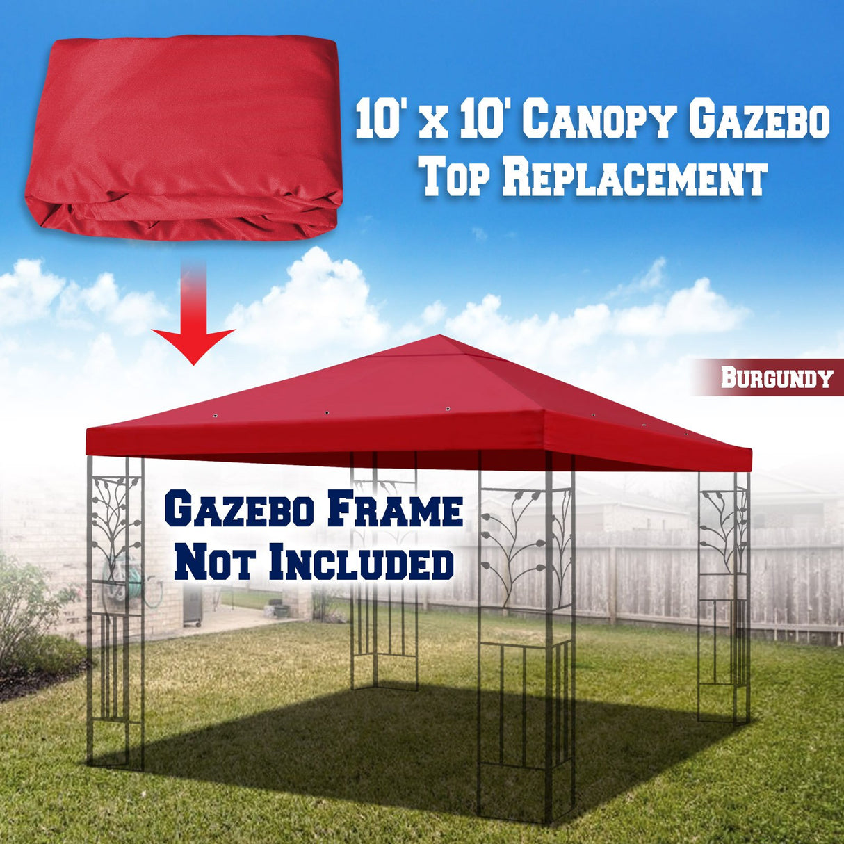 BenefitUSA Replacement 10'X10'Gazebo Canopy top Patio Pavilion Cover Sunshade Polyester Single Tier (Burgundy) BenefitUSA