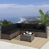 KIGOTY 7 Pieces Modular Outdoor Sectional Sofa, Wicker Patio Conversation Set, All-Weather PE Rattan Sectional Sofa with Cushions and Glass Coffee Table (Black Cushions, Brown Rattan) KIGOTY