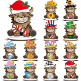 Menkxi Interchangeable Highland Cow Decor Seasonal Wooden Signs Farmhouse Table Centerpiece with Holiday Icon Rustic Cow Tiered Tray Decor Halloween Fall Decorations for Home Office Desk Gift Menkxi