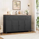 HIFIT 55" Large Kitchen Buffet Cabinet with Storage Drawers, Farmhouse Sideboard Buffet Table Storage Cabinet with Doors and Shelves, Wood Coffee Bar Cabinet for Kitchen Dining Living Room, Black HIFIT