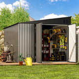 AECOJOY Shed Lean to Storage Shed, Large Outdoor 8' x 10' Metal Wall Side Bike Shed & Outdoor Storage, Garden Storage Cabinet for Backayrd, Patio and Outdoor Use in Grey AECOJOY