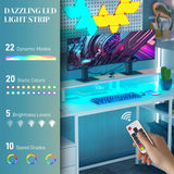 HOMCOM 61" Computer Desk with LED Lights, Power Outlets, and USB Ports, Gaming Desk with Storage Shelves, Monitor Stand, Fabric Drawers & Remote for Home Office Study, Distressed White HOMCOM