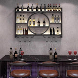 OMKUOSYA Wall Mounted Wine Rack, Metal 3-Tier Large Capacity Hanging Bar Shelves with Glass Holder, Round Wine Bottle Storage Display Shelf for Kitchen, Living Room, Home (Black, 39.4in/100cm) OMKUOSYA