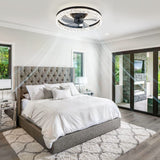 LEDIARY 20" Modern Ceiling Fans with Lights and Remote, Dimmable Low Profile Ceiling Fan, Flush Mount Ceiling Fan, Stepless Color Temperature Change and 6 Speeds - Black LEDIARY