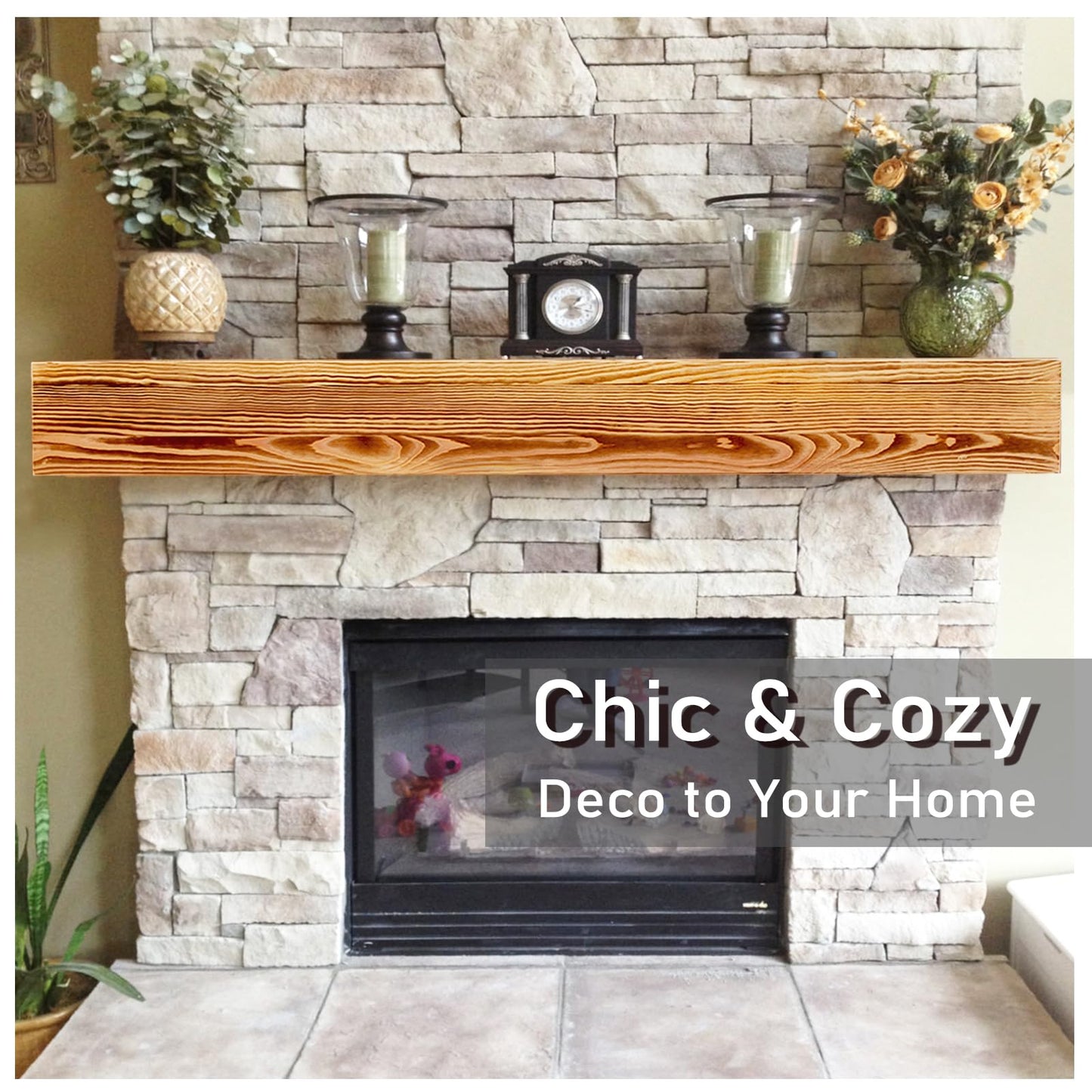 60 Inch Fireplace Mantel, Farmhouse Floating Fireplace Mantle, Wall Mounted Solid Rustic Wood Shelf, with Groove for Better Fireplace Decor and Frame Display (60" W x 8" D x 6" H)