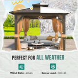 MELLCOM Hardtop Gazebo 10x10, Heavy Duty Galvanized Steel Double Roof with Stylish Vertical Stripes, Nettings and Curtains Included MELLCOM