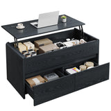 Homiflex Coffee Table Lift Top, 40 Inch Multi-Function Coffee Table with 2 Drawers, Hidden Compartment, Curved Profile Design, Converts to Home Office Table, Dining Table for Living Room, Black Homiflex