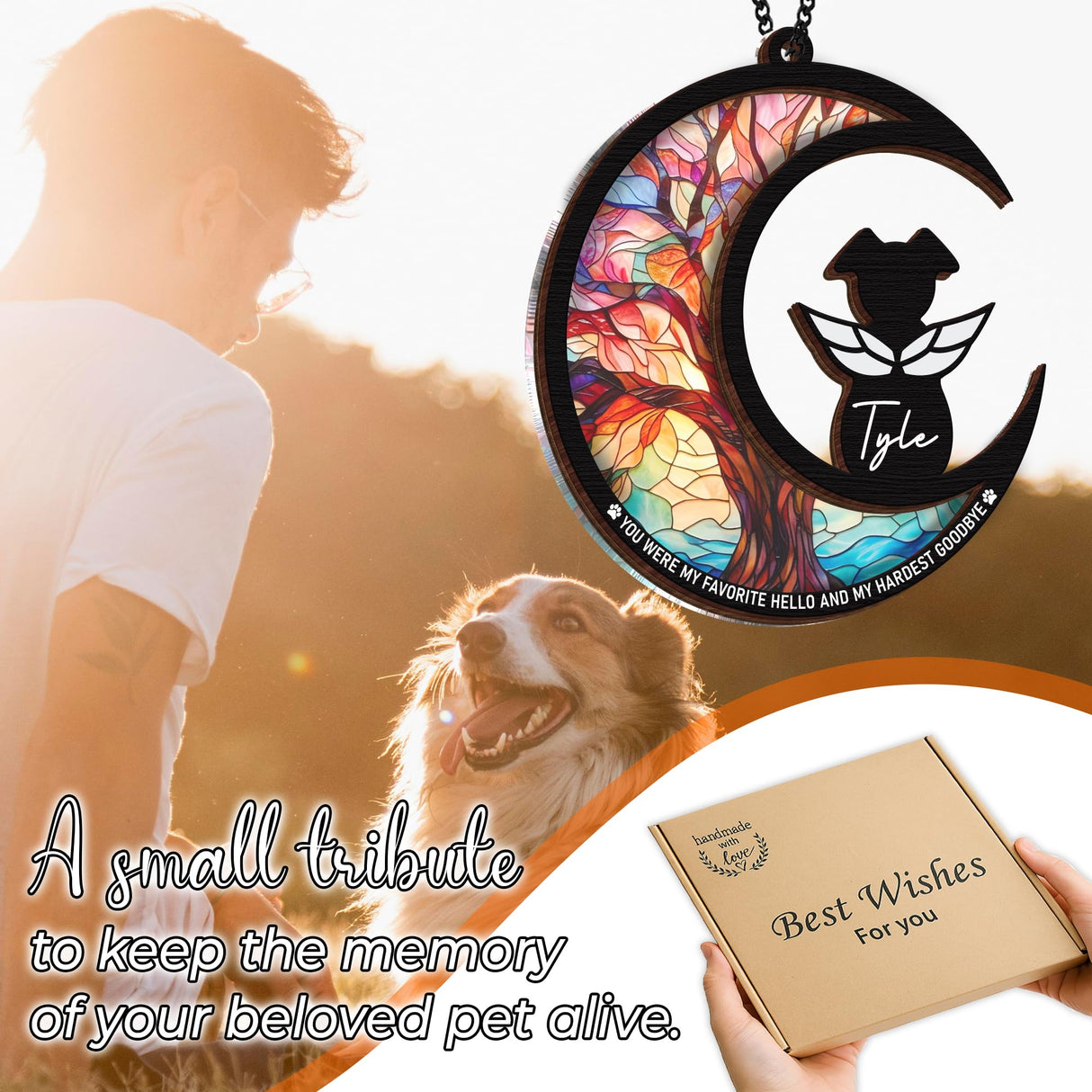 6" Dog Angel Memorial Suncatcher, Engraved Pet Memorial Ornament, Pet Sympathy Keychain, Loss of Animal Sympathy Card, Rainbow Bridge Dog Loss Gift, My Favorite Hello Hardest Goodbye PS190 vinatimes