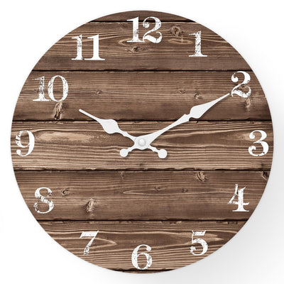 XFM Brown Wooden Wall Clock 10 Inch Silent Wall Clocks Battery Operated Decorative Farmhouse Small Rustic Wall Clock for Kitchen Living Room Office