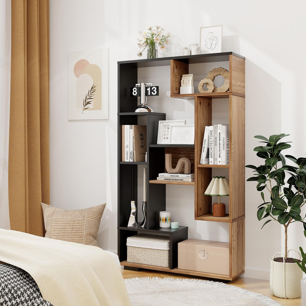 Tangkula Modern Geometric 47-Inch Bookshelf with 9 Cubes and Open Shelves for Stylish Storage Tangkula