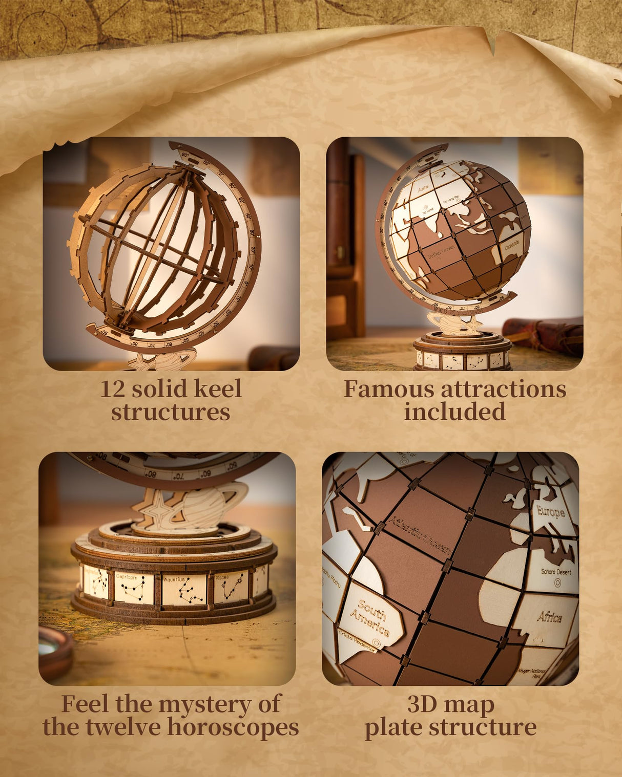 ROBOTIME 3D Wooden Puzzle for Adults Global Wonders DIY Model Kit to Build Wooden Craft Kits for Teens Educational Brain Teaser Assembly Toy Unique Gift ROBOTIME