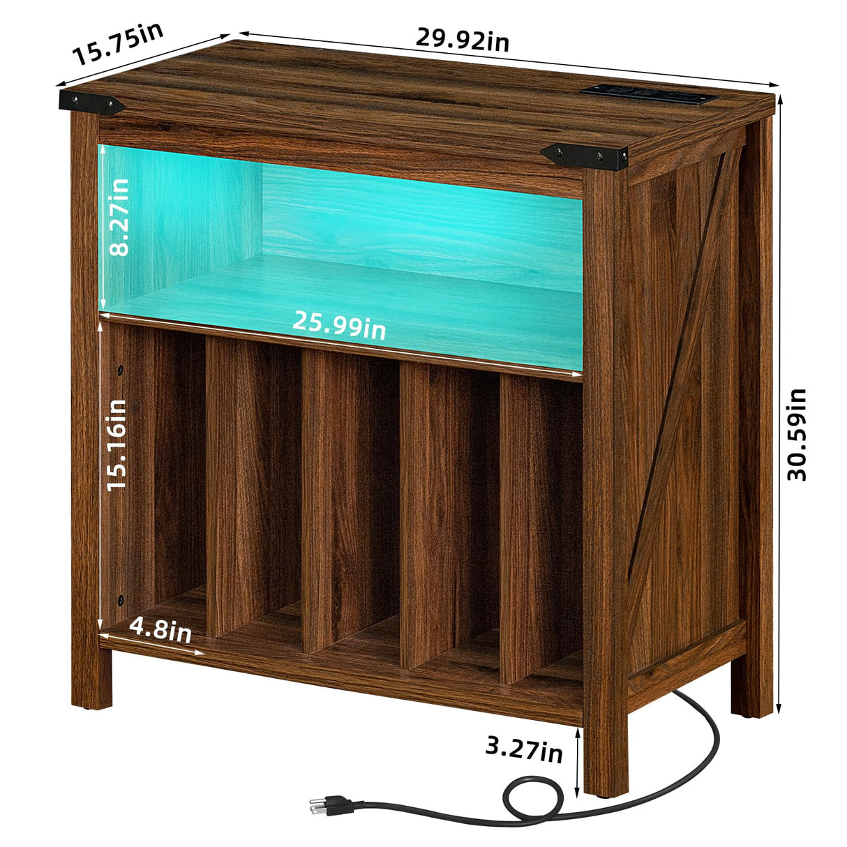 Joaxswe Large Record Player Stand with Charging Station & LED Lights, Vinyl Records Storage Holder Cabinet Holds up to 230 Albums, Turntable Stand for Music Room, Bedroom, Living Room, Office (Brown) Joaxswe