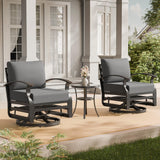 RTDTD 3 Piece Aluminum Swivel Rocking Chair Set, Outdoor Patio Swivel Gliders Chair with Glass Top Coffee Table, Conversation Furniture Set Suitable for Patio, Lawn, Outdoor, Back Garden(Gray) RTDTD