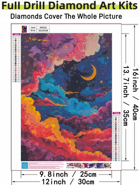 Abstract Sky 5D DIY Diamond Painting Kits for Adults, Moon Diamond Art Kits for Beginners, Full Drill Dot Painting Gem Art Kits for Home Wall Decor11.8 x15.7 Inch 5DDIYART
