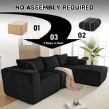 97" Boneless Couches for Living Room, Cloud Couch Sectional with Deep Seat, Comfy Couch with L-Shaped Chaise, Minimalist Upholstered Modular Sectional Sofa, No Assembly Required (Corduroy,Black) Huatean Home