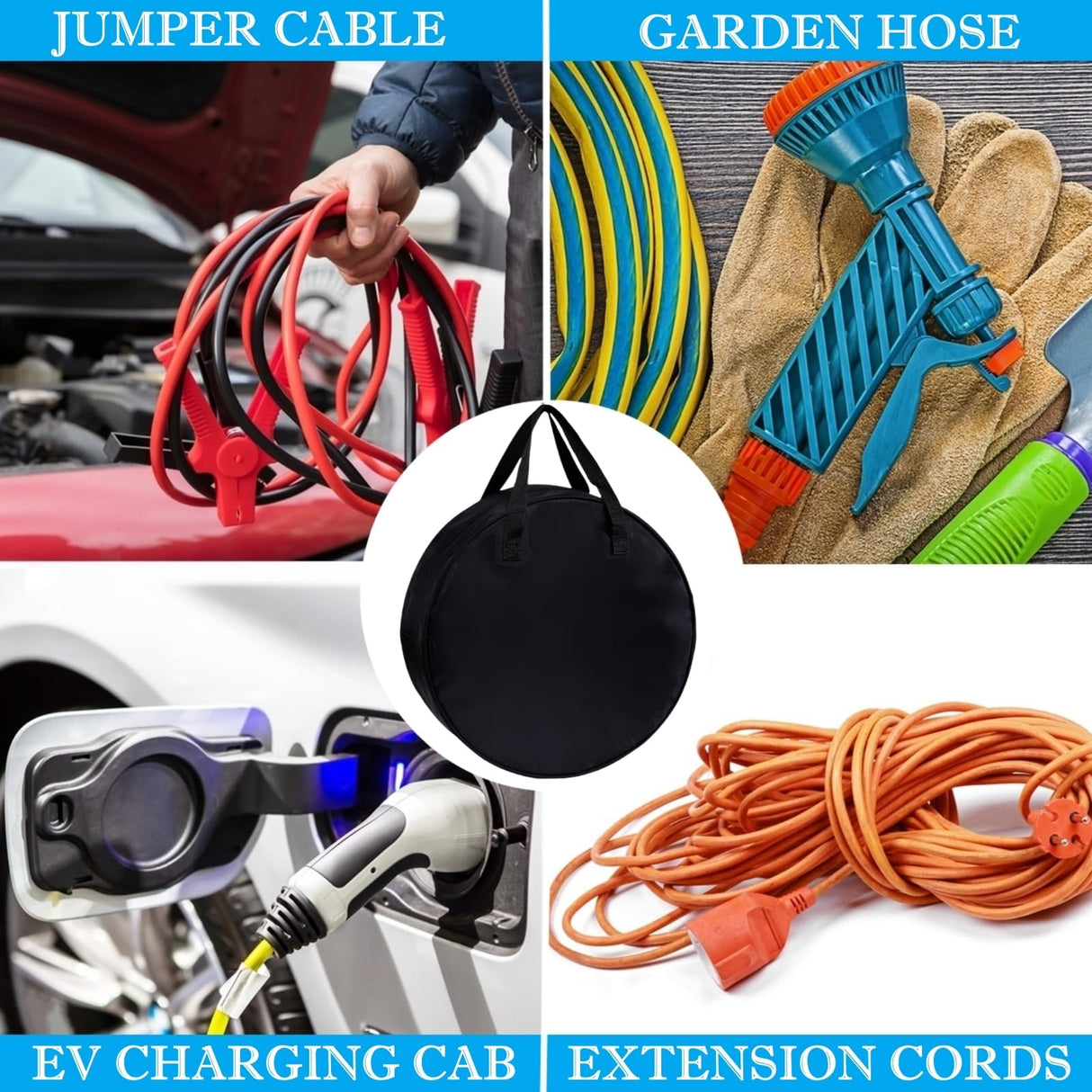 BLIRITEL Round Cable Bag, Waterproof Jumper Cable Organizer Storage Bag, Perfect for Jumper Cables,RV Sewer Pipe,EV Charging Cord Storage,Extensions and Garden Hoses,Camper Accessories (Black) BLIRITEL