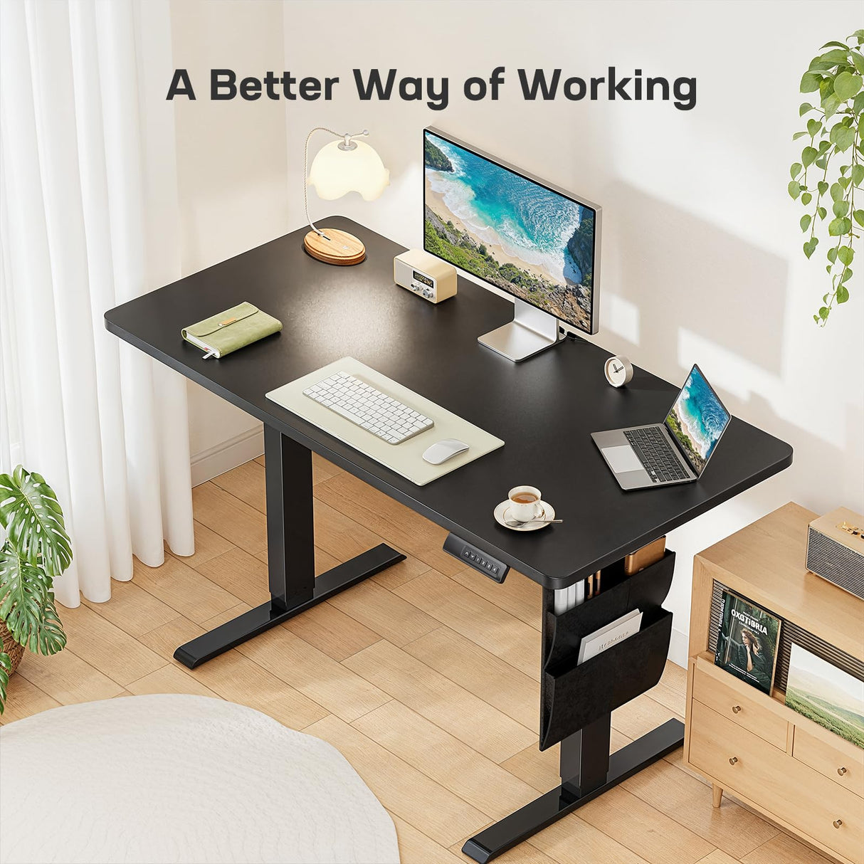 Marsail 55"x24" Adjustable Height Standing Desk Table, Electric Workstation with Storage Bag & Headphone Hook, Stand Up Solution for Home Office, Study, Writing, and Work with 4 Memory Presets. Marsail