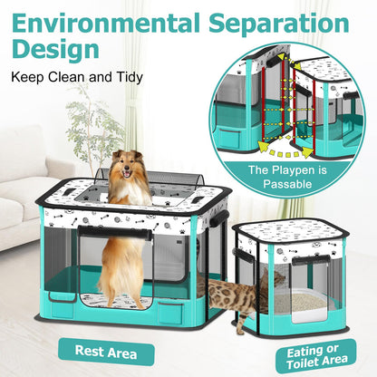 BUFOR Portable Cat Playpen, Foldable Pet Dog Playpen with Pet Pee Pad, (Indoor/Outdoor) for Kitten Puppy Play Pen, Collapsible Cats Enclosure Cages Tent with Carrying Case, 600D Oxford, 32"x2 - WoodArtSupply