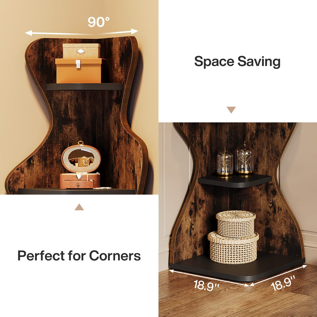 Tribesigns Rustic 5-Tier Corner Shelf – 69" Tall Wood Bookshelf & Display Stand for Small Spaces Tribesigns