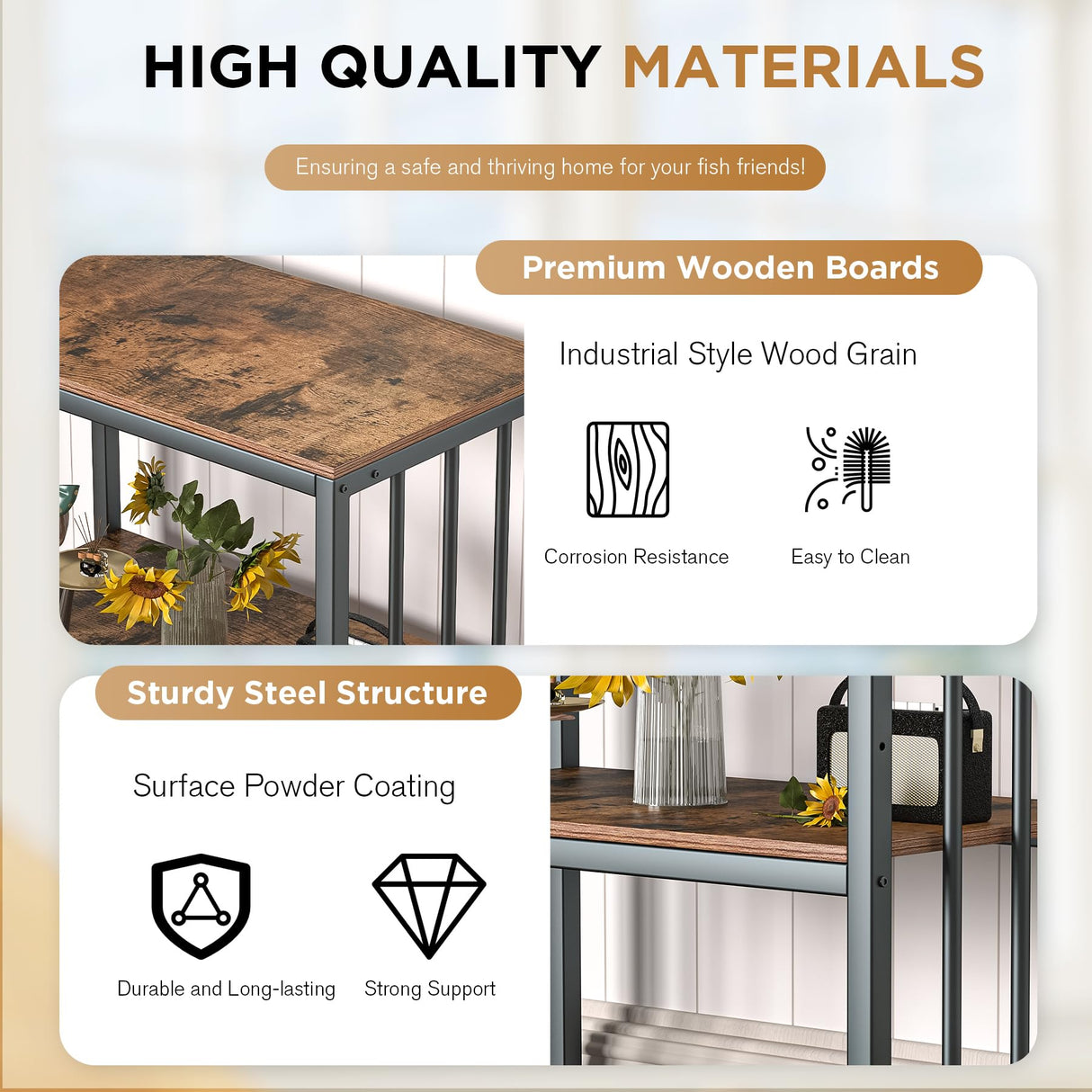 MELLCOM 20-29 Gallon Fish Tank Stand, Adjustable 2-Tier Metal Aquarium Stand with Shelf for Fish Tank Accessories Storage,Turtle Reptile Terrariums Stand Rack for Home Office,Tank not included MELLCOM