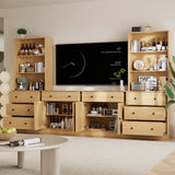 TUSY 4-Piece Large TV Stand with Bookshelves for TVs up to 75", TV Entertainment Center Media Center with Tempered Glass Doors and Shelves, TV Hutch for Living Room White (Wood) TUSY