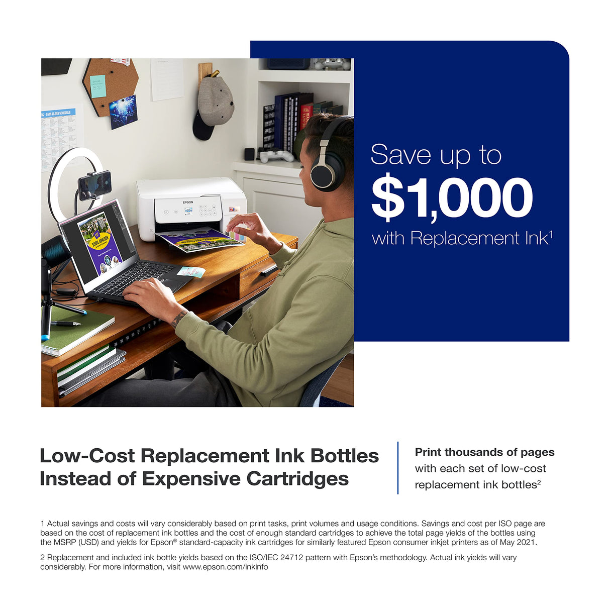 Epson EcoTank ET-2803 Wireless Color All-in-One Cartridge-Free Supertank Printer with Scan, Copy and AirPrint Support Epson