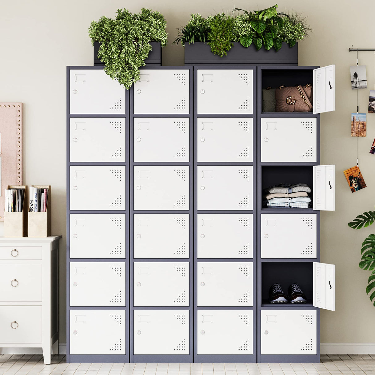 Letaya Metal Lockers for Employees,71" Steel Storage Cabinet with 6 Door Lockable for Office Staff,Home,Gym,School (Grey White) Letaya