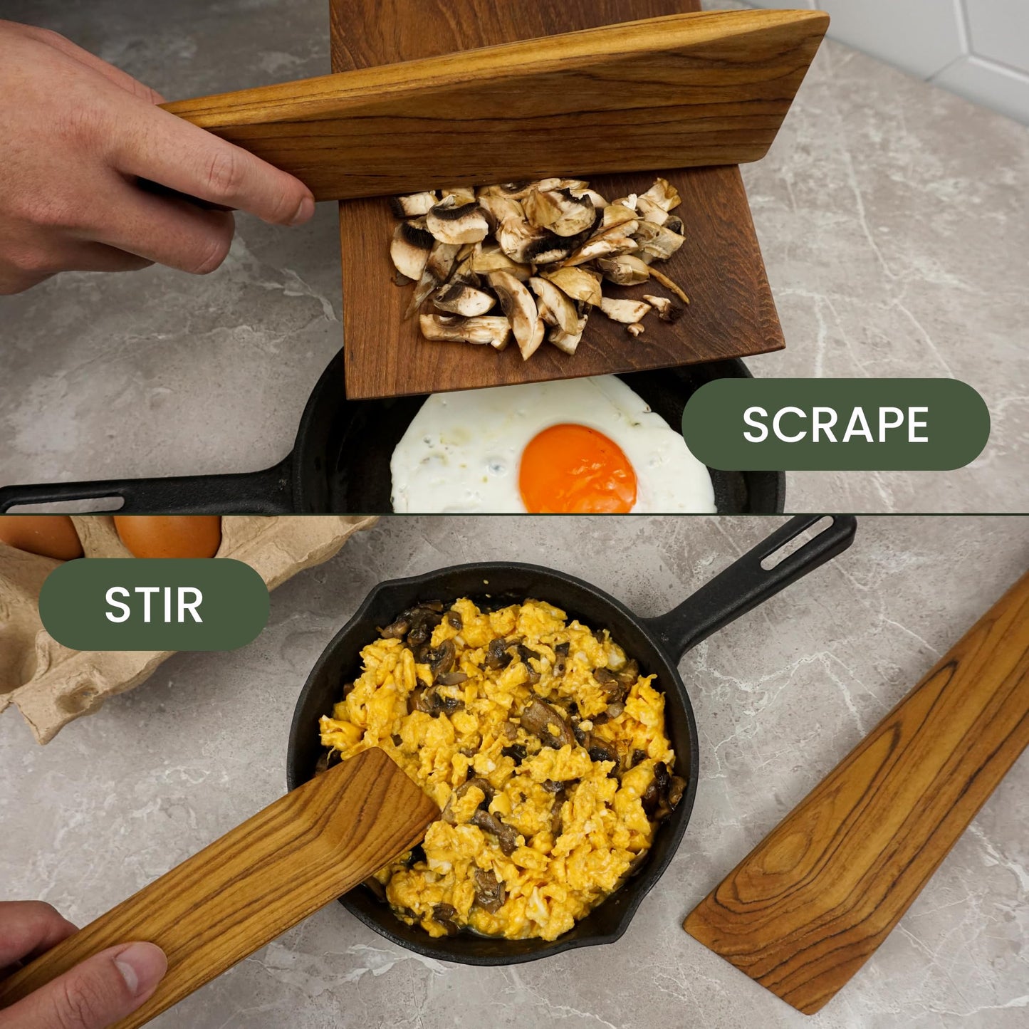 Mesquite Wooden Spatula for Cast Iron (9" & 12", Set of 2, Teak Wood) | For Cooking, Turning Eggs, and Stir Frying | Non Stick & Non Scratch