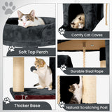 TSCOMON 58.5inch Large Cat Tree Tower Condo for Indoor Cats, Soft Plush Multi-Level Climbing Tree Cat House with 1 360° Rotating Cat Cave, Scratching Post, More Entrance/Exit, Sisal Rope, Grey Black TSCOMON