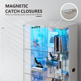 Lvifur 71” Glass Display Cabinet with Lights, Modern Curio Cabinet Display Cases for Collectibles, Locking Cabinet with Shelves & Drawers, Tall Bookcase with Human Body Sensor for Living Room (White) Lvifur