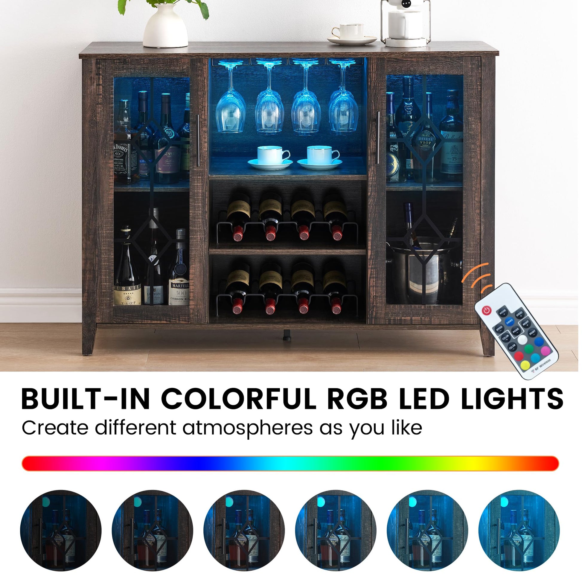 IDEALHOUSE Wine Bar Cabinet with Led Light,Home Coffee Cabinet with Wine and Glass Rack,Kitchen Buffet Sideboard with Storage,Liquor Cabinet for Bar,Dining Room,Kitchen(Dark Rustic Oak) - WoodArtSupply