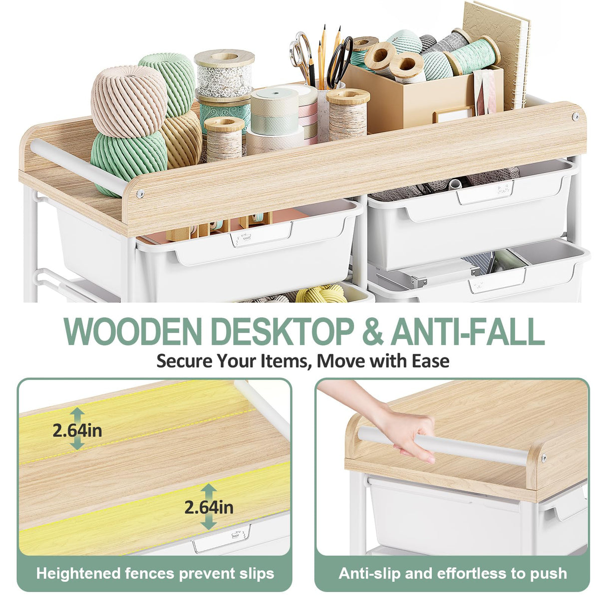 Rolling Storage Cart with 10 Large Drawers, Utility Cart with Wooden TableTop for Craft Organizers, Art Supply Storage, Home Office Organization, Cart with Wheels for Classroom, School, Green SYKIARIOL