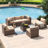 Aoxun 7 Piece Patio Furniture Set Wicker Rattan Patio Conversation Set Outdoor Sectional Sofa Set with Coffee Table and Thickened Cushions, Beige (Waterproof Cover Included) Aoxun