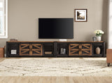 WAMPAT Farmhouse TV Stand for 100 Inch TV with Sliding Barn Door, Set of Two Modern Wood Entertainment Center with Storage Cabinets, Media Console Table for Living Room Bedroom，Dark Walnut and Black WAMPAT