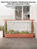 Hipicute Elevated Garden Bed with Arch Trellis & Hanging Roof for Vine Climbing Plants, Wood Planter Box with Hanging Roof, Side Trellis, 4 Drainage Holes,Above Ground Raised Garden Bed, 79"x17"x45" Hipicute