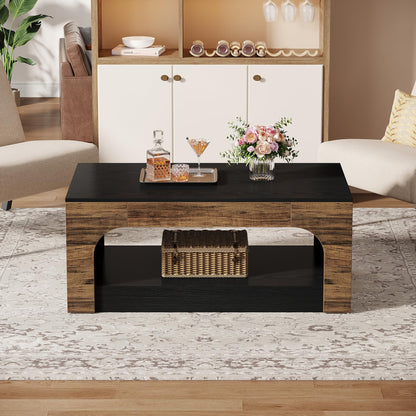 Tribesigns Coffee Table with Storage, 2-Tier Wood Coffee Table Center Table for Living Room, Mid-Century Modern Coffee Table, Rectangle Coffee Table, Minimalist Coffee Table, Rustic Brown and - WoodArtSupply