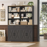 HOSTACK 69" Tall Book Shelf and Bookcase, Wooden Bookcase with Doors, Large Bookshelf with Drawers, Farmhouse Book Case with Storage Cabinet, Bookshelves with Display Shelves for Home Office, Black HOSTACK