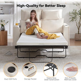 Brelice Pull Out Sofa Bed, Chenille Sleeper Couch with Memory Foam Mattress, 2-in-1 Convertible Sofa Solid Wood Slats Support, 2-Seat Loveseat for Living Room Home Office Apartment, Full Size, Beige Brelice