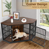 VOWNER 52 Inch Dog Crate Furniture Corner, Wooden Dog Kennel Furniture, End Table Dog Crate for Large Dogs, Indoor Pet Crates Corner Side Table for Dogs, Wide Top Perfect for Limited Room, Brown VOWNER
