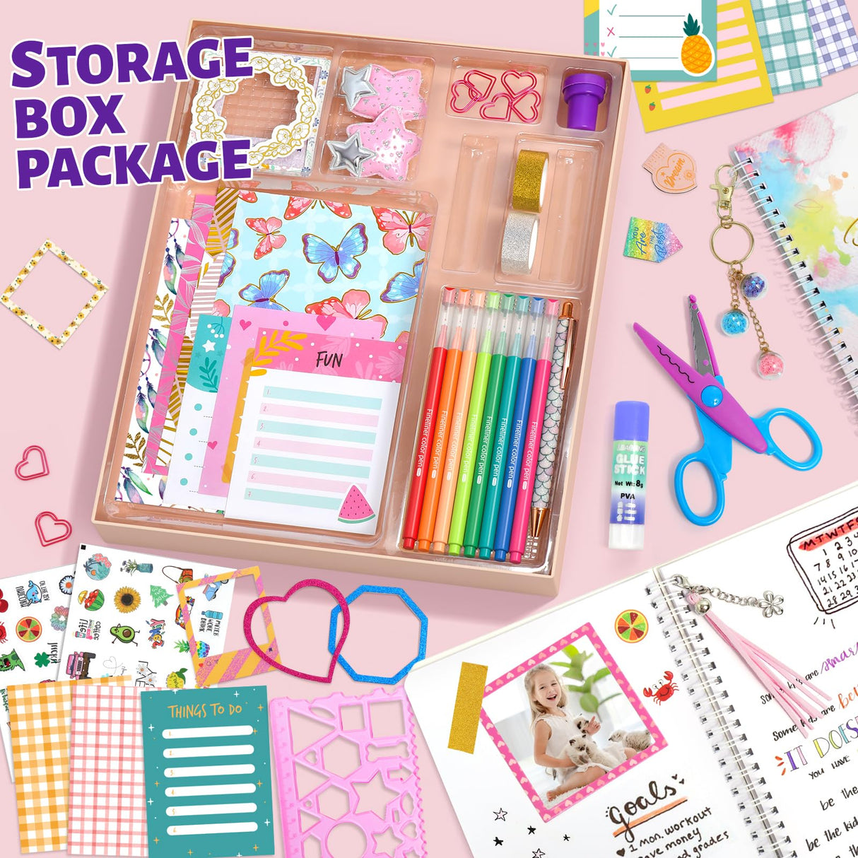 2-Pack DIY Journal Kit for Girls Ages 8-14 Year Old, Birthday Christmas Gifts for Teen Girls, 70+ Pcs Art & Crafts, Scrapbook & Diary Supplies Toy Set Trendy Stuff for Kids ADUSRIZ