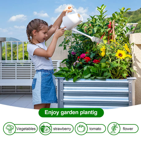 Land Guard Galvanized Raised Garden Bed with Legs, 48×24×32in Large Metal Elevated Raised Planter Box with Drainage Holes for Backyard, Patio, Balcony, 400lb Capacity Land Guard