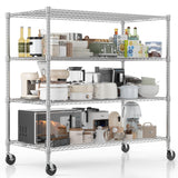 Homdox Heavy Duty Metal Shelves for Storage, 4 Tier Storage Racks and Shelving, Commercial Adjustable Wire Shelving Unit on Wheels, Garage Rack Pantry Shelves Kitchen Shelving, 24"x60"x72", Chrome Homdox