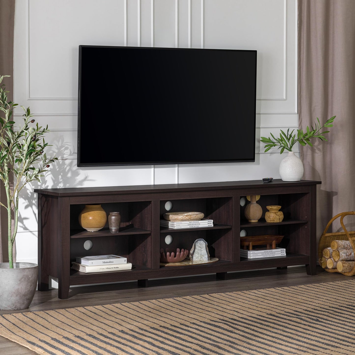 Walker Edison Wren Classic 6 Cubby TV Stand for TVs up to 80 Inches, 70 Inch, Espresso