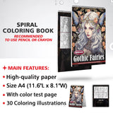 Netecom Gothic Fairies Coloring Book for Adults, Spiral Bound Edition, Softcover, 30 Intriguing Coloring Pages of Dark Fairy for Stress Relief and Relaxation Netecom