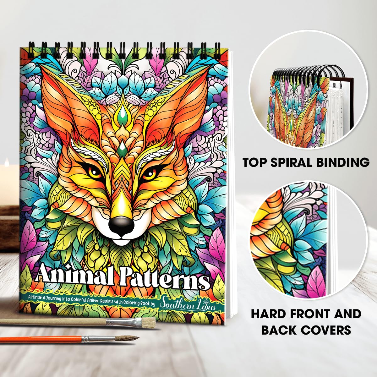 SOUTHERN LOTUS Animal Patterns Spiral Coloring Book Wirebound Hardcover Papers With Relaxing Animals Mandala Drawings Color Pages For Adults Women Seniors Mindfulness Relaxation Anxiety Relief SOUTHERN LOTUS