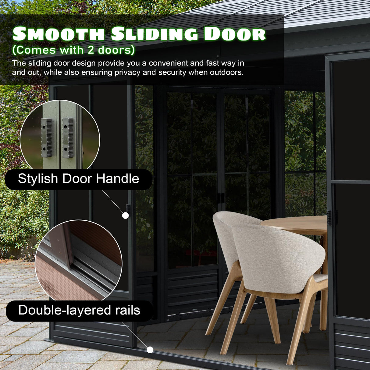 Domi 12x15FT Outdoor Sunroom, All-Season Solarium Gazebo with Galvanized Steel Roof, 4 Sliding Doors, Detachable PVC Screen, Aluminum Permanent Sun Room for Patio Deck Garden domi outdoor living