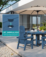 SERWALL 5-Piece Patio Dining Sets, HDPE Outdoor Table and Chairs Furniture Set, 45" Round Dining Table and 4 Adirondack Dining Chair, Navy SERWALL