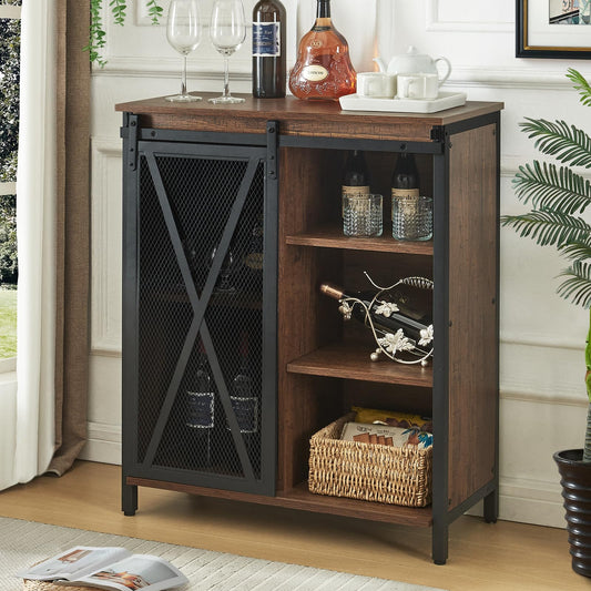 HOMISSUE Coffee Bar Cabinet, 36" Small Liquor Cabinet bar with Sliding Barn Doors, Industrial Sideboard Buffet Cabinet with Storage, Coffee and Wine Bar for Kitchen Dining Room, Living Room,  - WoodArtSupply